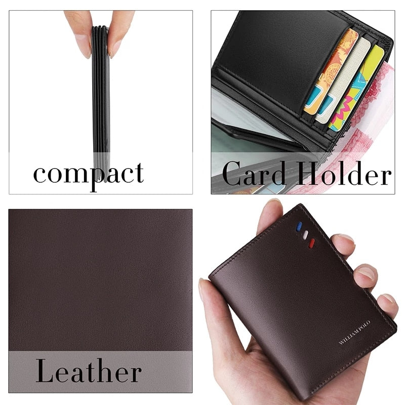 Men Wallets Leather Purse credit card Luxury Card package 2022 WILLIAMPOLO Genuine Leather Men&#39;s WalletsNew Design Men Short