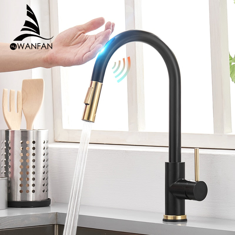 Sensor Kitchen Faucets Brushed Gold Smart Touch Inductive Sensitive Faucet Mixer Tap Single Handle Dual Outlet Water Modes 1005J