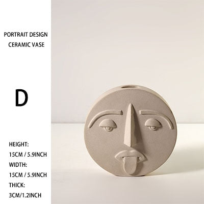 Nordic Style Modern Face Mask Ceramic Vase Home Decoration Flower Vases Head Matte Table Flower Vase for Wedding Decoration Prop