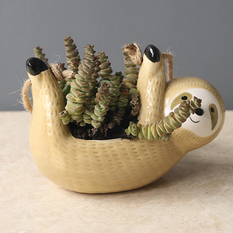 HOT Sloth Flower Pot Animal Plant Pot Hanging Planter Ceramic Pots for Plants Home Garden Hang Plant Scindapsus Chlorophytum Pot