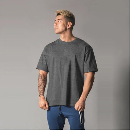 Men&#39;s Oversized T shirt Solid Color Gym Clothing Bodybuilding Fitness Loose Sportswear T-shirt Streetwear Hip-Hop Tshirt