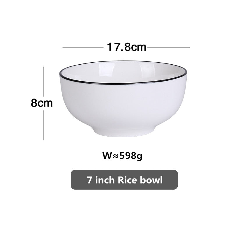 White With Black Edge Dinner Plate Ceramic Kitchen Tray Food Dishes Rice Salad Noodles Bowl Soup Kitchen Cook Tool 1pcs Sale