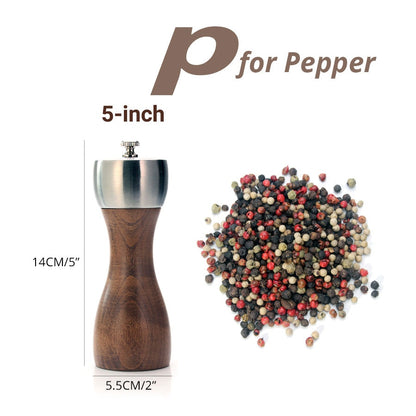 Premium Beech Pepper Mill - Salt and Pepper Grinder - Precision Carbon Steel Rotor Use for peppercorn, sea salt, black pepper