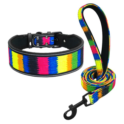 Soft Nylon Dog Collar And Leash Set Reflective Padded Dog Collar Fashion Printed Adjustable Pet Collars For Medium Large Dogs