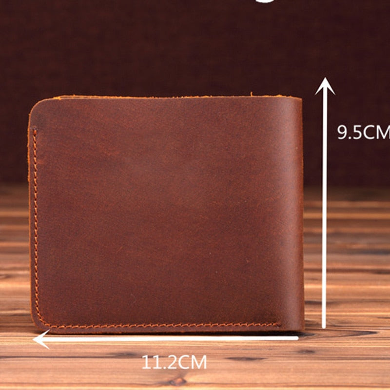 Crazy Horse Leather Men Wallets Retro Handmade Small Purse Top Cow Leather Brand Designer Minimalist Wallet Portomonee