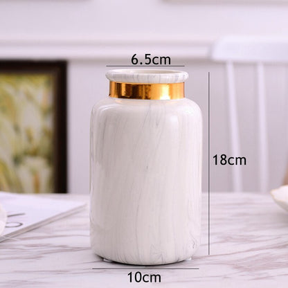 1pc Modern Marbled Ceramic Vase Flower Vase with Golden Ring Water Planting Container Home Decorative Wedding Gift without Hole