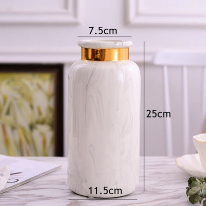 1pc Modern Marbled Ceramic Vase Flower Vase with Golden Ring Water Planting Container Home Decorative Wedding Gift without Hole