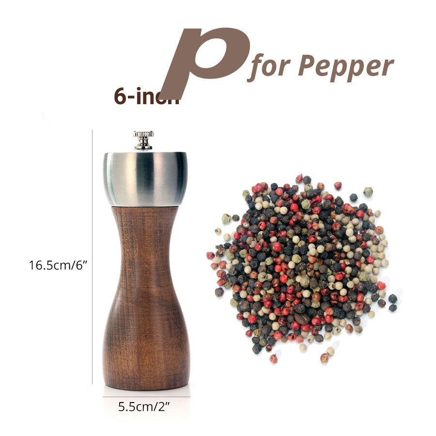 Premium Beech Pepper Mill - Salt and Pepper Grinder - Precision Carbon Steel Rotor Use for peppercorn, sea salt, black pepper