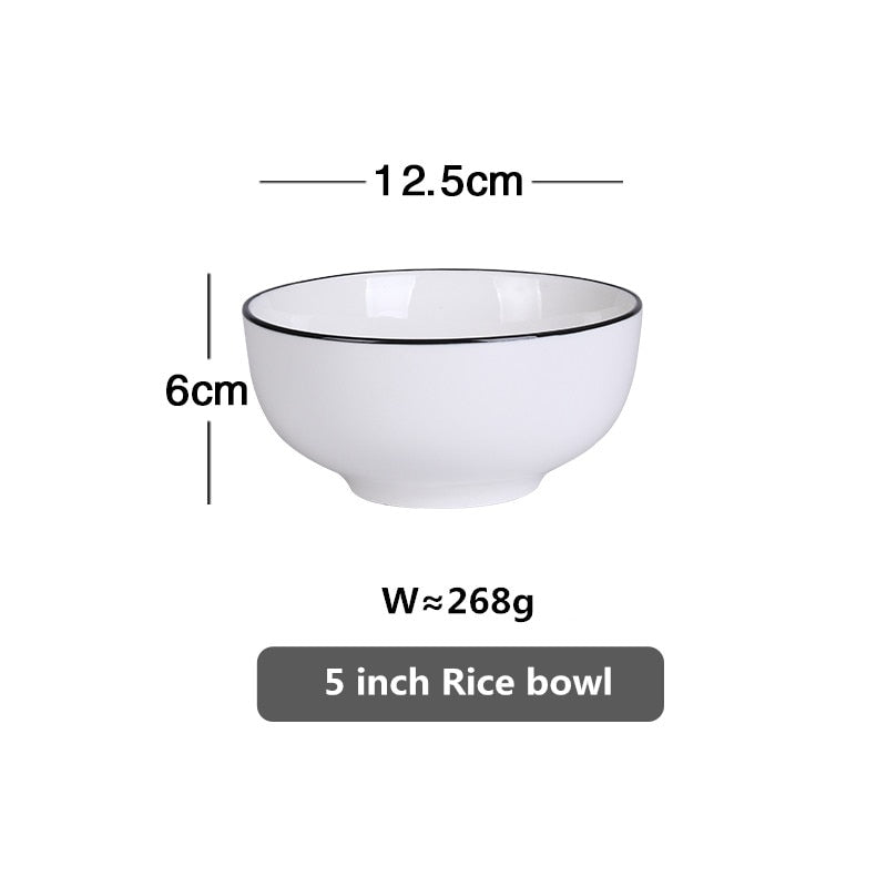 White With Black Edge Dinner Plate Ceramic Kitchen Tray Food Dishes Rice Salad Noodles Bowl Soup Kitchen Cook Tool 1pcs Sale