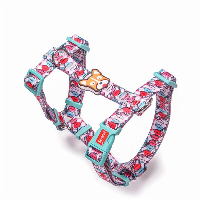 Dog Collars Fashion Designer Print Non-Escape Nylon Dog Harness Breakaway Quick Release Pet Harness Vest Walking Lead Adjustable