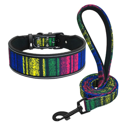 Soft Nylon Dog Collar And Leash Set Reflective Padded Dog Collar Fashion Printed Adjustable Pet Collars For Medium Large Dogs