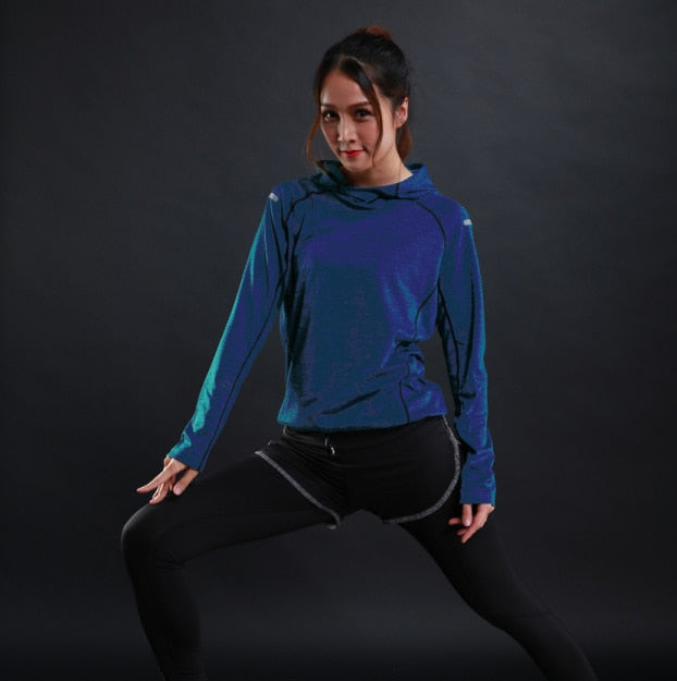 Autumn thin Women Running T Shirts Gym fitness Long Sleeves sweatshirts Quick Dry Training Breathable Hood Sports Yoga Clothing