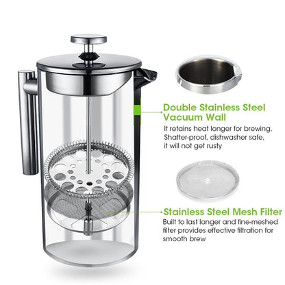 Coffee Press Stainless Steel French Press Cafetiere Coffee Maker Double Walled Construction 3 Pieces Gifts 350 700 1000ML