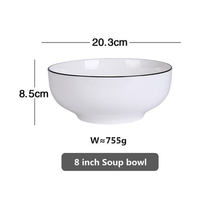 White With Black Edge Dinner Plate Ceramic Kitchen Tray Food Dishes Rice Salad Noodles Bowl Soup Kitchen Cook Tool 1pcs Sale