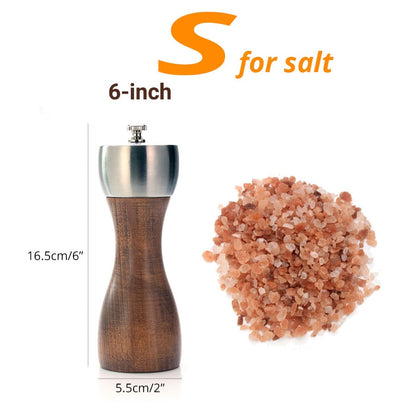 Premium Beech Pepper Mill - Salt and Pepper Grinder - Precision Carbon Steel Rotor Use for peppercorn, sea salt, black pepper