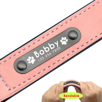 Personalized Dog Collar Custom Leather Dog Collars Inner Padded Pet ID Collar For Small Medium Large Dogs Pitbull Bulldog