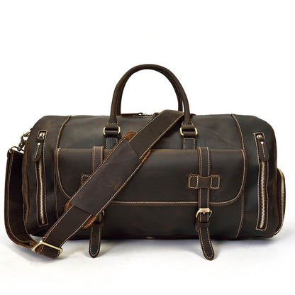 Vintage Fashion Handbags For Men Genuine Leather Travel Duffles Travelling Shoulder Bag Cowskin Hand Luggage Bags Large Duffle