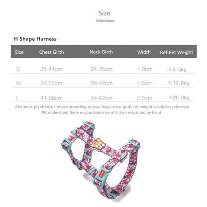 Dog Collars Fashion Designer Print Non-Escape Nylon Dog Harness Breakaway Quick Release Pet Harness Vest Walking Lead Adjustable