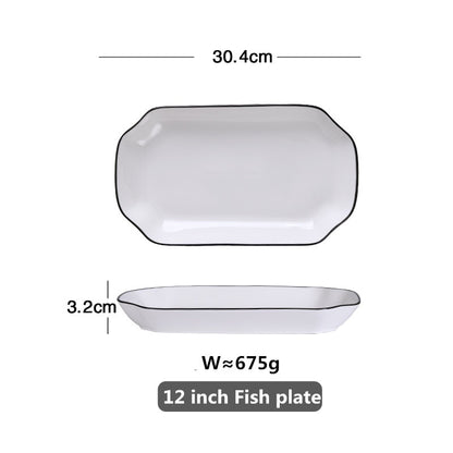 White With Black Edge Dinner Plate Ceramic Kitchen Tray Food Dishes Rice Salad Noodles Bowl Soup Kitchen Cook Tool 1pcs Sale