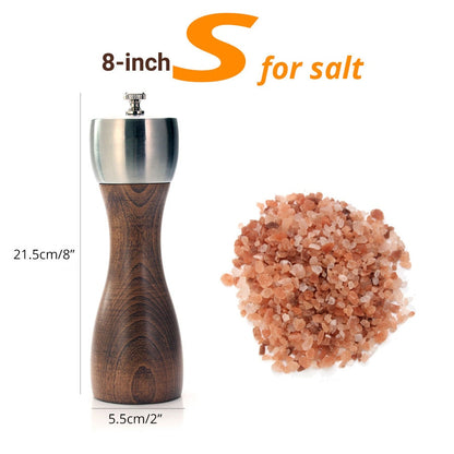 Premium Beech Pepper Mill - Salt and Pepper Grinder - Precision Carbon Steel Rotor Use for peppercorn, sea salt, black pepper