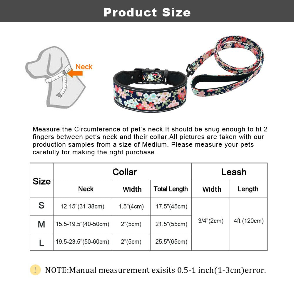 Soft Nylon Dog Collar And Leash Set Reflective Padded Dog Collar Fashion Printed Adjustable Pet Collars For Medium Large Dogs