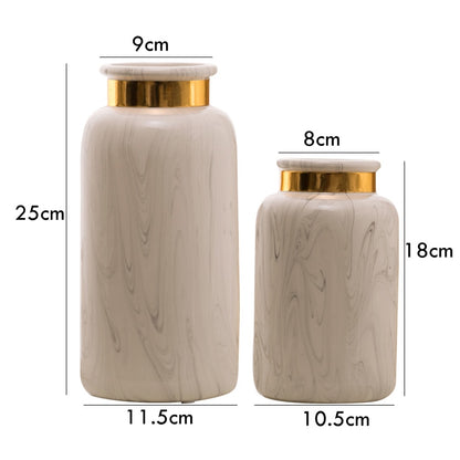 1pc Modern Marbled Ceramic Vase Flower Vase with Golden Ring Water Planting Container Home Decorative Wedding Gift without Hole