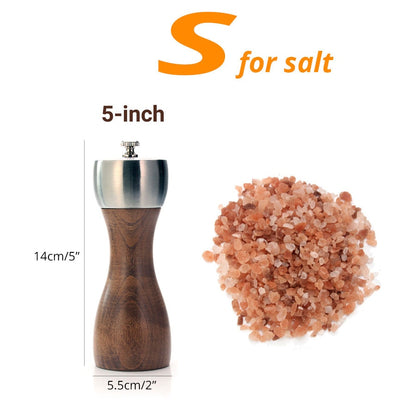 Premium Beech Pepper Mill - Salt and Pepper Grinder - Precision Carbon Steel Rotor Use for peppercorn, sea salt, black pepper