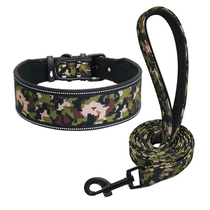 Soft Nylon Dog Collar And Leash Set Reflective Padded Dog Collar Fashion Printed Adjustable Pet Collars For Medium Large Dogs