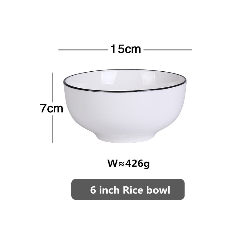 White With Black Edge Dinner Plate Ceramic Kitchen Tray Food Dishes Rice Salad Noodles Bowl Soup Kitchen Cook Tool 1pcs Sale