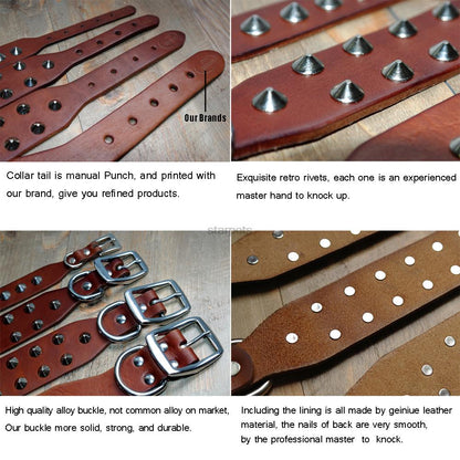 Cool Rivets Studded Best Genuine Leather Pet Dog Collars For Small Medium Large Dogs Black Brown  Boxer Bulldog Pitbull XS S M L