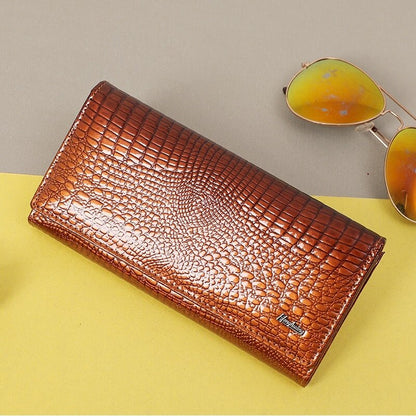 Long Women Genuine Leather Wallet Cow Leather Female Purse Luxury Brand Women&#39;s Leather Wallets Alligator Pattern Ladies Purses