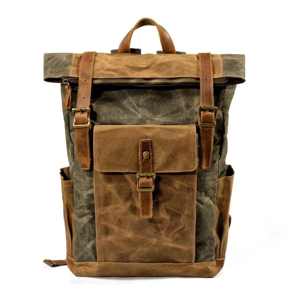 MUCHUAN Luxury Vintage Canvas Backpacks for Men Oil Wax Canvas Leather Travel Backpack Large Waterproof Daypacks Retro Bagpack