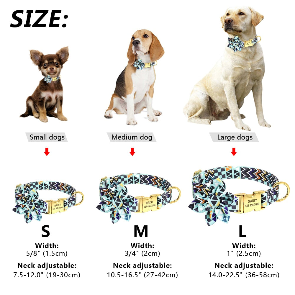 Personalized Dog Collar Nylon Pet ID Collars With Customized Tag Buckle Flower Accessories For Small Medium Large Dogs Bulldog