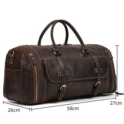 Vintage Fashion Handbags For Men Genuine Leather Travel Duffles Travelling Shoulder Bag Cowskin Hand Luggage Bags Large Duffle