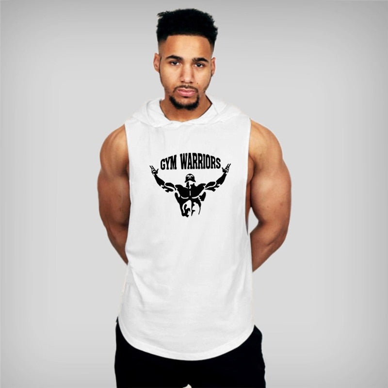 Brand Gym Clothing Mens Bodybuilding Hooded Tank Top Cotton Sleeveless Vest Fitness Sweatshirt Workout Sportswear Tops Male