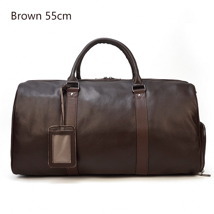 Luxury Genuine Leather Men Women Travel Bag Cow Leather Carry On Luggage Bag Travel Shoulder Bag Male Female Weekend Duffle Bag