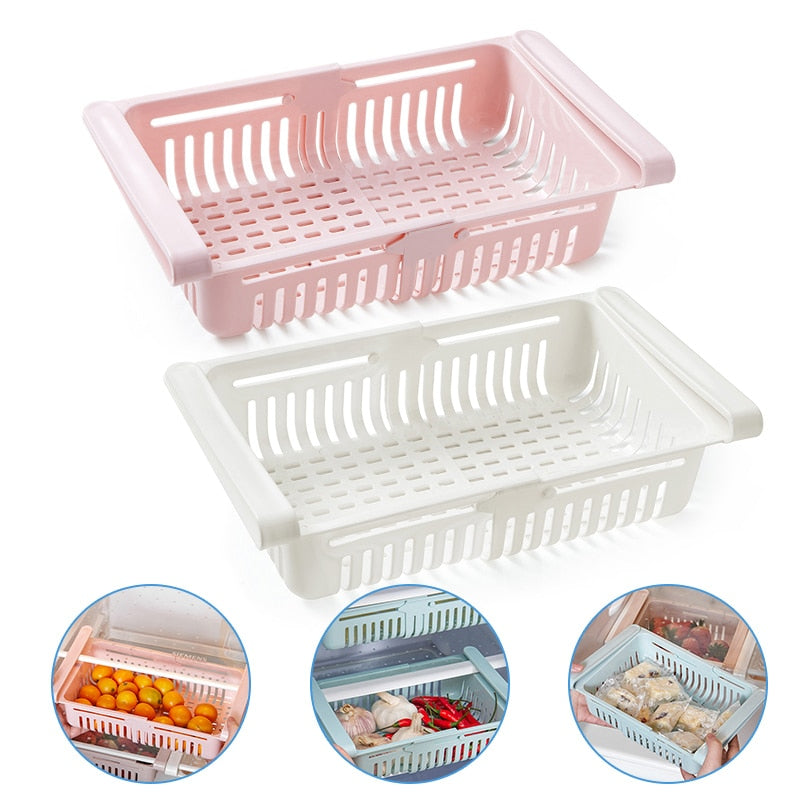 2Pcs Refrigerator Organizer Drawer Kitchen Fruit Vegetable Firdget Organizer Drawer Plastic Fridge Storage Baskets Organizador