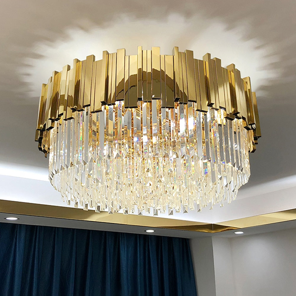 Modern Crystal Ceiling Chandelier For Living Room LED Luxury Gold Stainless Steel Lustres Cristal Lamp Hanging Fixtures Bedroom