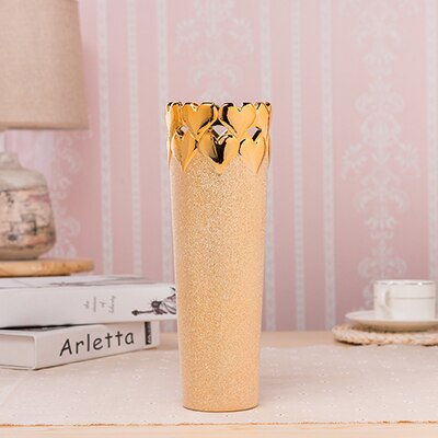 Luxury Europe Gold-plated Ceramic Vase Home Decor Creative Design Porcelain Decorative Flower Vase For Wedding Decoration