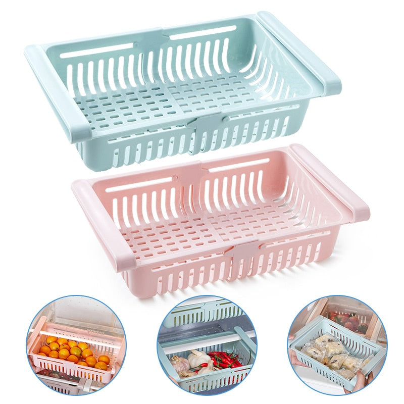 2Pcs Refrigerator Organizer Drawer Kitchen Fruit Vegetable Firdget Organizer Drawer Plastic Fridge Storage Baskets Organizador