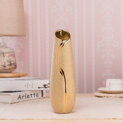 Luxury Europe Gold-plated Ceramic Vase Home Decor Creative Design Porcelain Decorative Flower Vase For Wedding Decoration