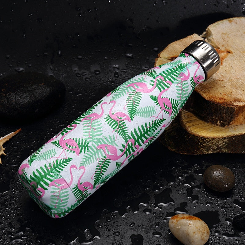 Fashion Flamingos Water Bottle Stainless Steel Thermos Insulated Vacuum Bottles Sports Hot Cold Drink Flask