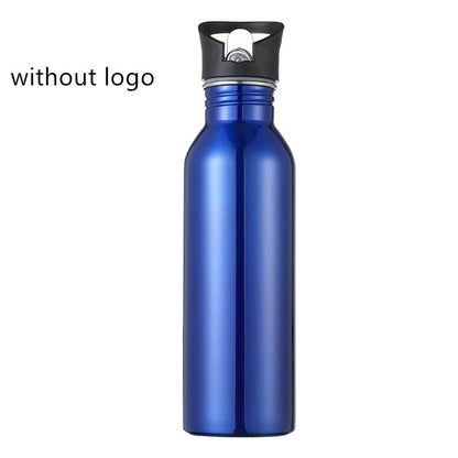 Single Wall Portable Sports Straw Water Bottles Stainless Steel Metal Outdoor Reusable Gym Bottle