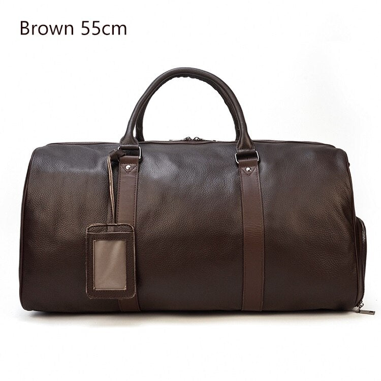 Natural Cowskin Travel Bags Waterproof Men&#39;s Leather Overnight Bag Handbag For Plane Luggage Men Male Weekend Bag Business 55cm