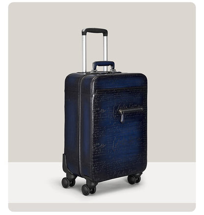 Italian Cowhide Leather Trolley Case Luxury Business Luggage 22&quot; Genuine Leather Universal Wheel Password Boarding Soft Suitcase