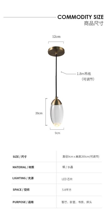 Modern Crystal ball LED Pendant lights Nordic Copper lighting bedroom bedside single head lights bar corridor small Hanging lamp