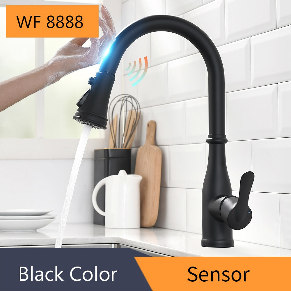 Pull Out Black Sensor Kitchen Faucets Stainless Steel Smart Induction Mixed Tap Touch Control Sink Tap Torneira De Cozinha 1116