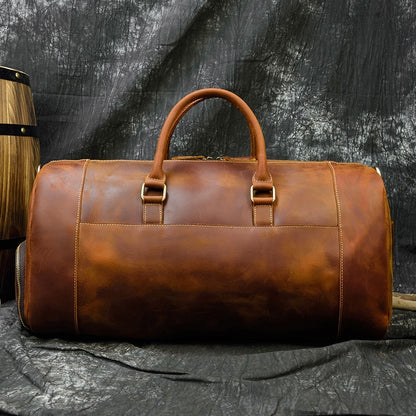 Vintage Fashion Handbags For Men Genuine Leather Travel Duffles Travelling Shoulder Bag Cowskin Hand Luggage Bags Large Duffle