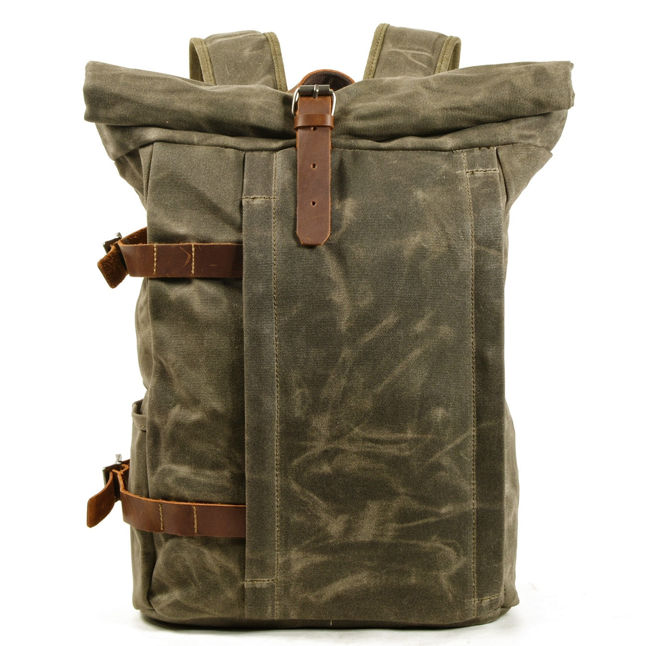 New outdoor mountaineering backpack waterproof schoolbag cotton wax canvas stitching cowhide computer backpack student schoolbag