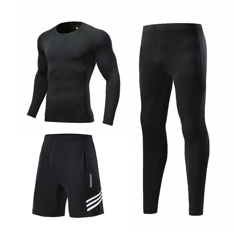 3pcs / Set Workout Male Sport Suit Gym Compression Clothes Fitness Running Jogging Sport Wear Exercise Workout Tights